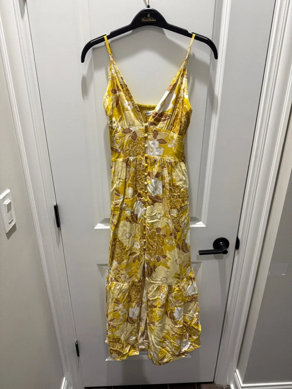 Abercrombie & Fitch Yellow Gold Floral Linen Maxi Dress